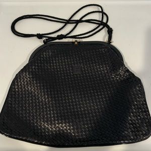 Fendi vintage black woven leather bag with gold hardware